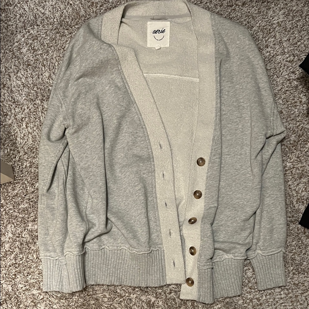 Aerie Gray Button-Up Sweater